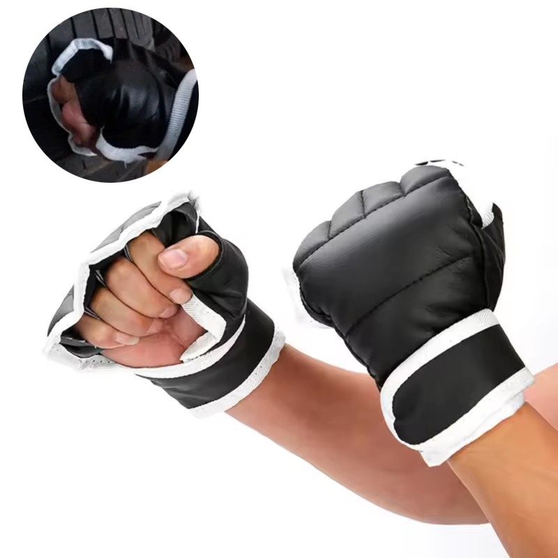 Boxing Glove Set - 1 Pair of Black Half Finger