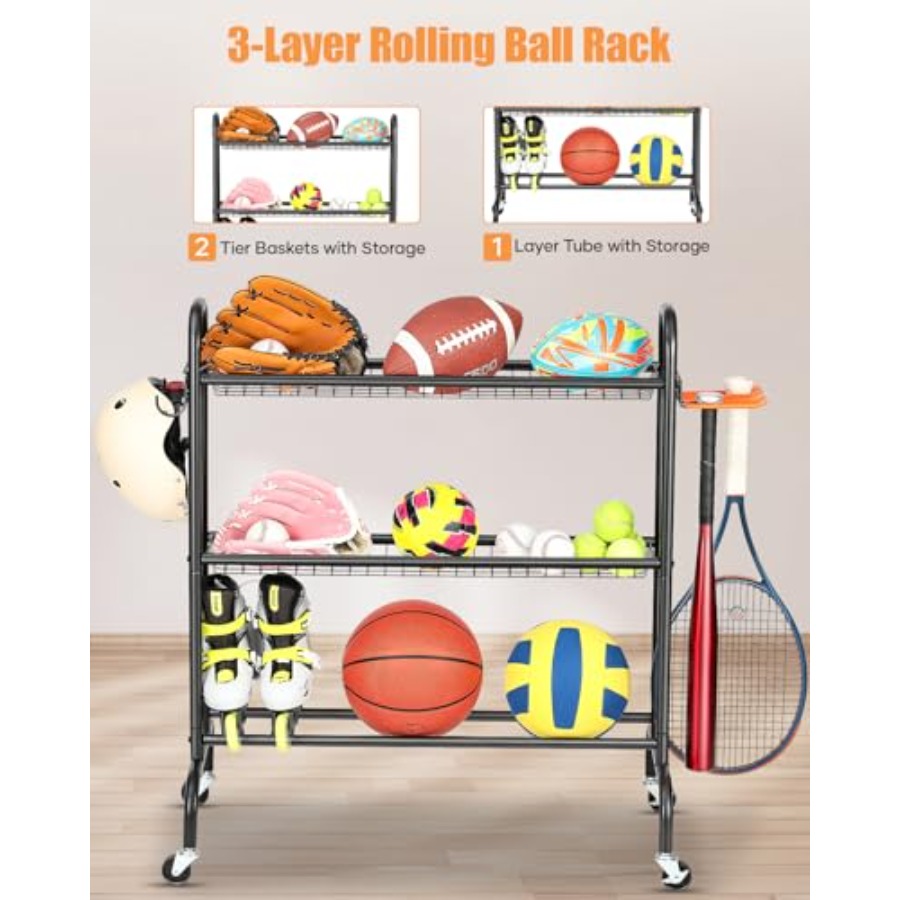 Basketball Rack Rolling Basket - Sports Equipment Organizer avaliação e preço