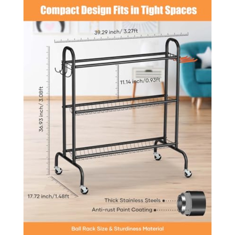 Basketball Rack Rolling Basket - Sports Equipment Organizer avaliação e preço