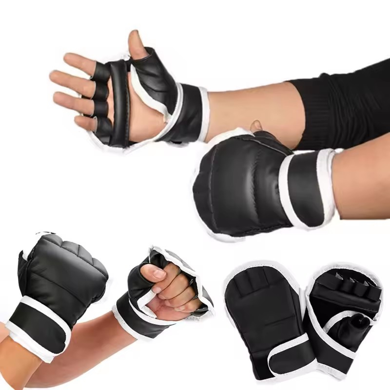 1 Pair of Black Half Finger Bo - Boxing Glove Set avaliação e preço